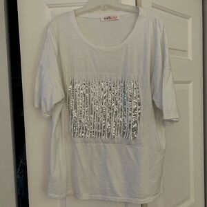 Amoroso white sequent cotton top large NEW